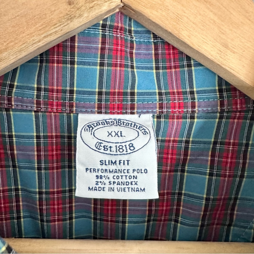 Brooks Brothers Green Polo with Plaid Collar - Picture 5 of 5